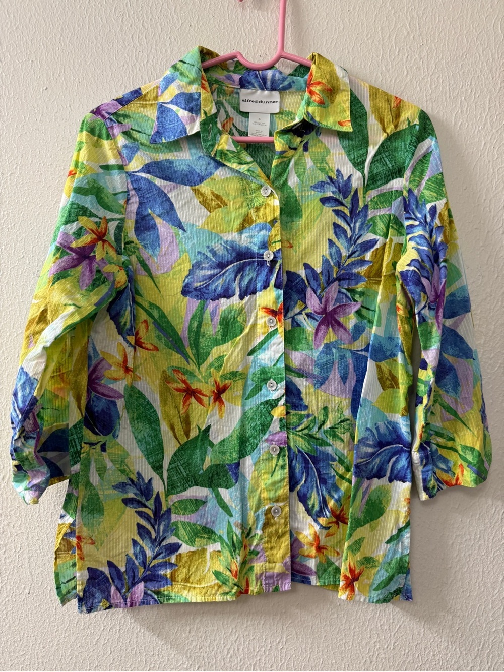 Alfred Dunner Green Blue Yellow Floral Button-Front Shirt